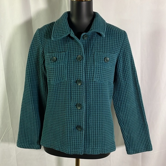 Cabela’s Teal Waffle Knit Button Front Shacket - Picture 1 of 16